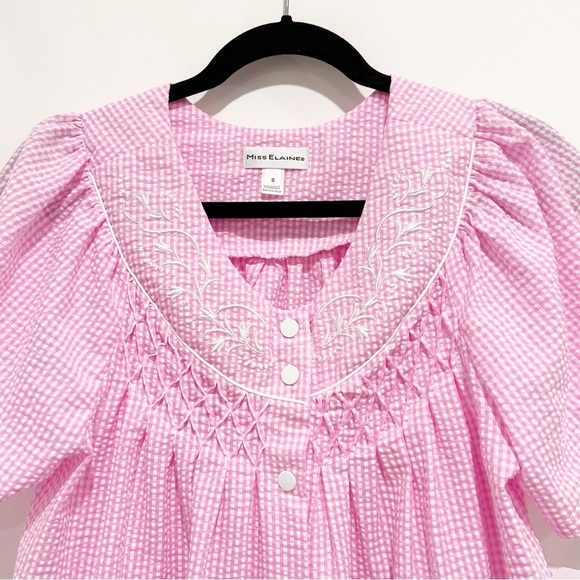 Miss Elaine Nightgown Robe Short Sleeve Snap Front Size Small Gingham Pink NWT - Picture 2 of 7